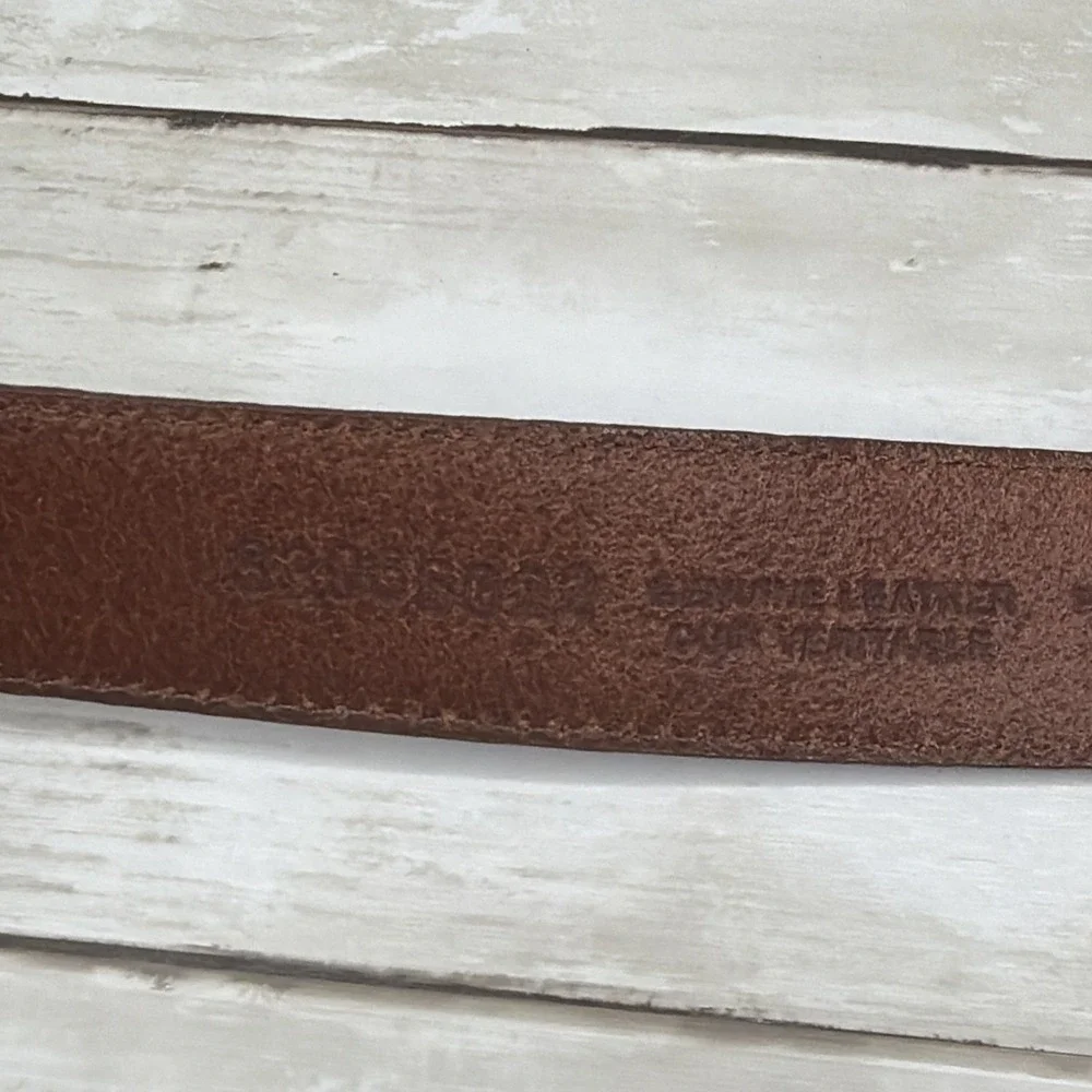 Talbots Brown Leather Belt Women Sz S Made In USA Ornate Gold Sculptural Buckle